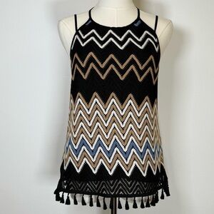 Laundry By Shelli Segal Sleeveless Halter Neck Top Crochet Chevron Size Small